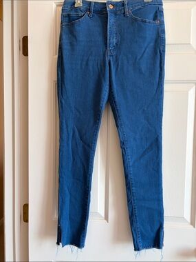 Express Blue mid-Rise Skinny Jeans with Raw Hem stretch sz10L